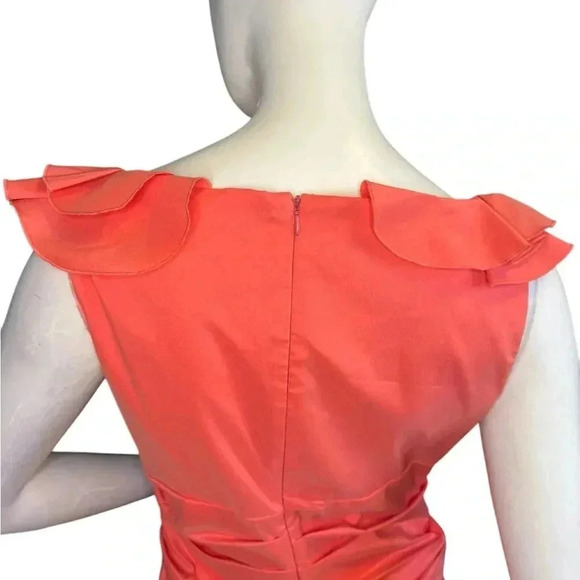 Maggy London Women's Size 10P Orange Color Ruffle Sleeve Detail Dress. #237 - Picture 10 of 13